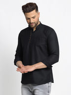 Jompers Men's Cotton Solid Short Kurta - Black | Grocsy