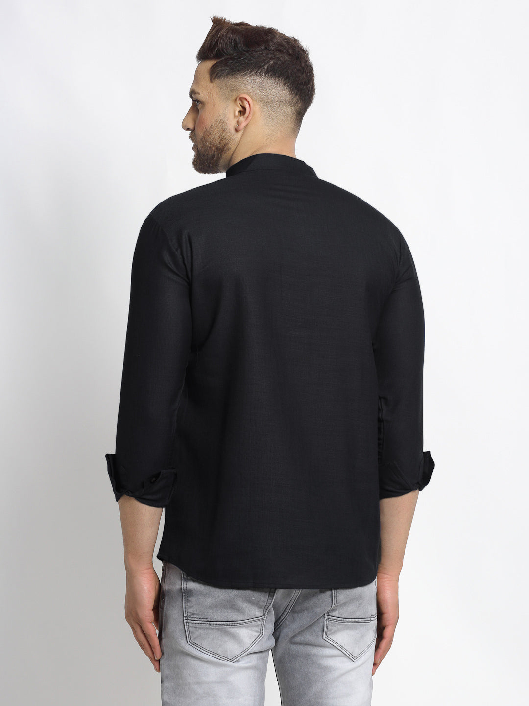 Jompers Men's Cotton Solid Short Kurta - Black | Grocsy