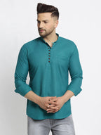Jompers Men's Green Solid Cotton Short Kurta | Grocsy