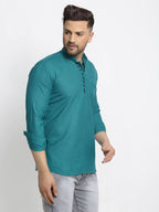 Jompers Men's Green Solid Cotton Short Kurta | Grocsy