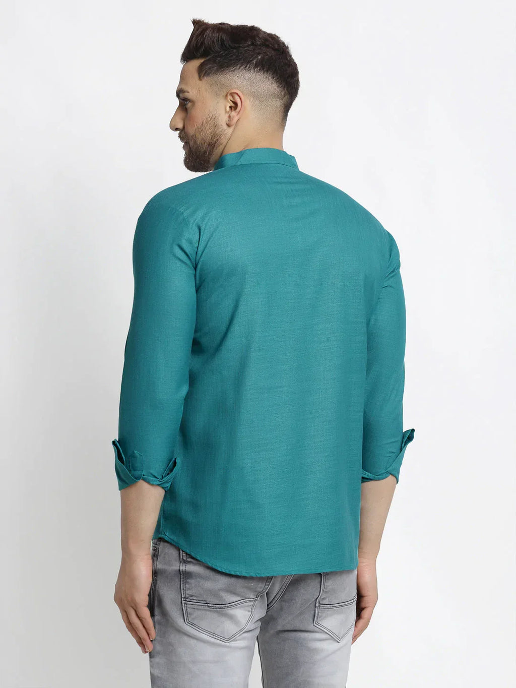 Jompers Men's Green Solid Cotton Short Kurta | Grocsy