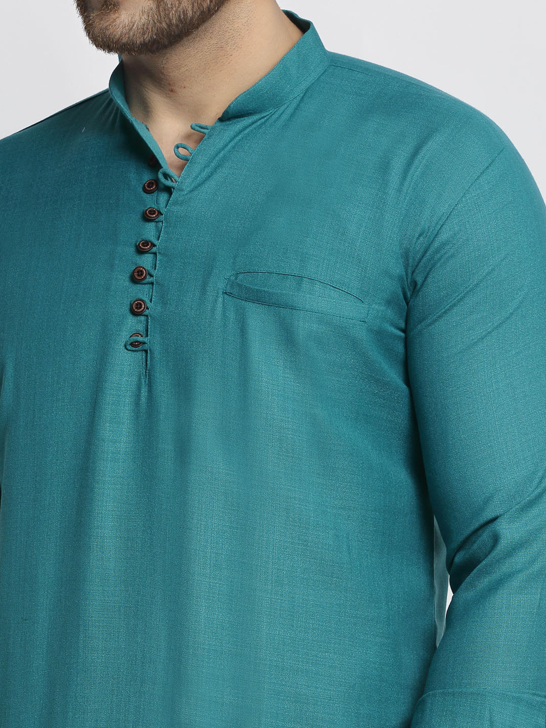 Jompers Men's Green Solid Cotton Short Kurta | Grocsy