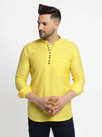 Jompers Men's Lemon Solid Cotton Short Kurta | Grocsy