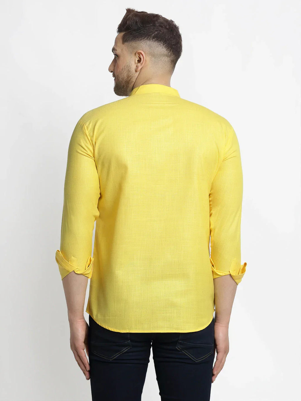 Jompers Men's Lemon Solid Cotton Short Kurta | Grocsy