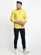 Jompers Men's Lemon Solid Cotton Short Kurta | Grocsy
