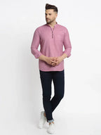 Jompers Men's Magenta Pink Solid Cotton Short Kurta | Grocsy