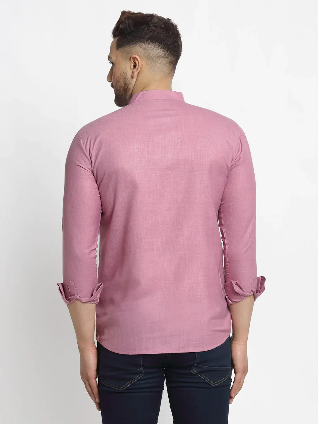 Jompers Men's Magenta Pink Solid Cotton Short Kurta | Grocsy