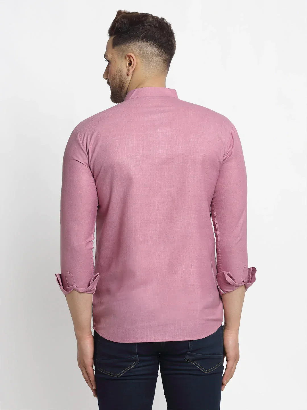 Jompers Men's Magenta Pink Solid Cotton Short Kurta | Grocsy