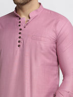 Jompers Men's Magenta Pink Solid Cotton Short Kurta | Grocsy