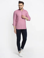 Jompers Men's Magenta Pink Solid Cotton Short Kurta | Grocsy