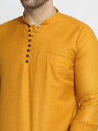 Jompers Men's Mustard Solid Cotton Short Kurta | Grocsy