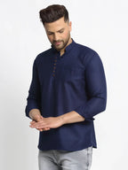 Jompers Men's Navy Blue Solid Cotton Short Kurta | Grocsy