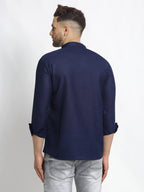 Jompers Men's Navy Blue Solid Cotton Short Kurta | Grocsy