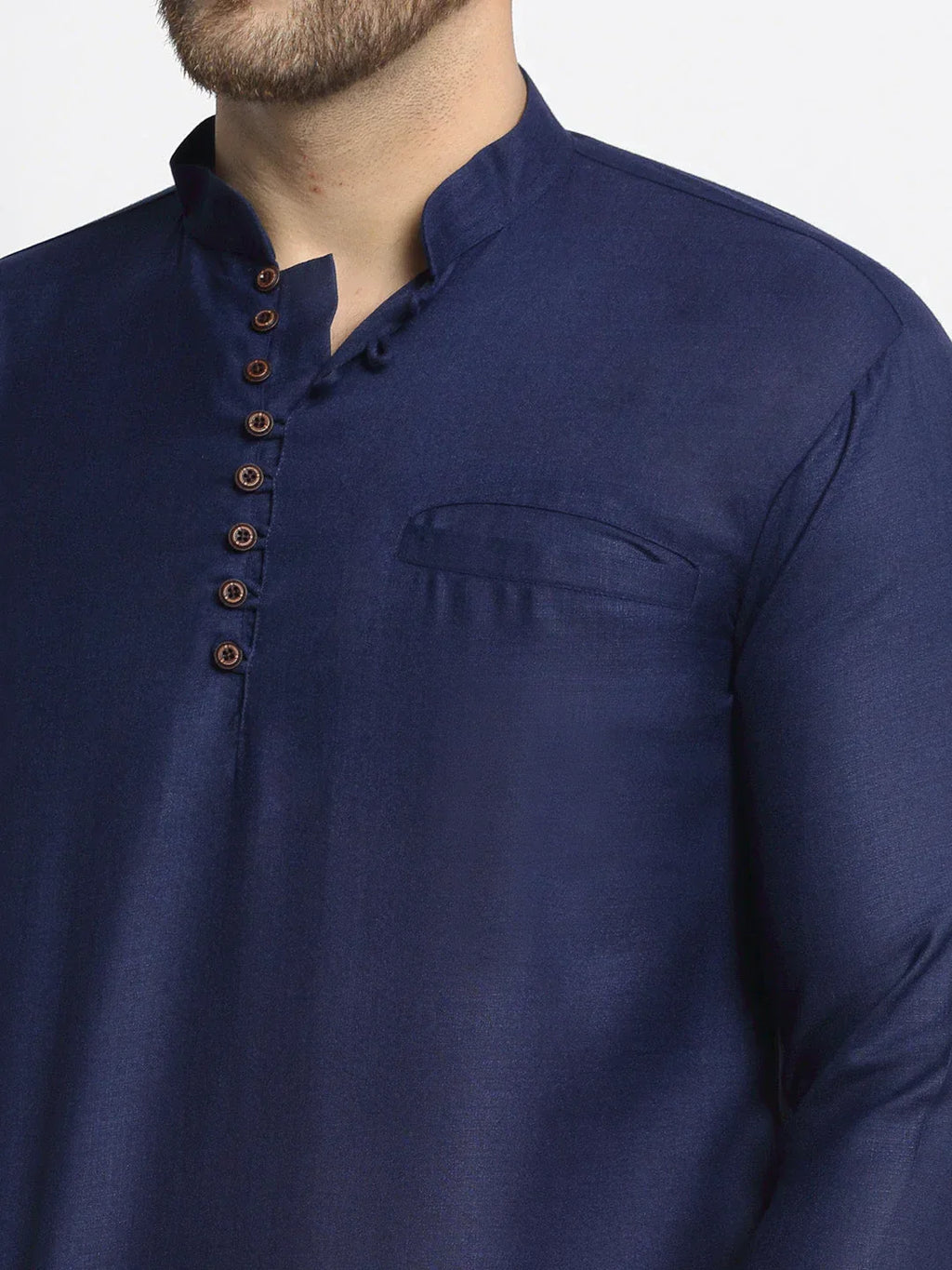 Jompers Men's Navy Blue Solid Cotton Short Kurta | Grocsy