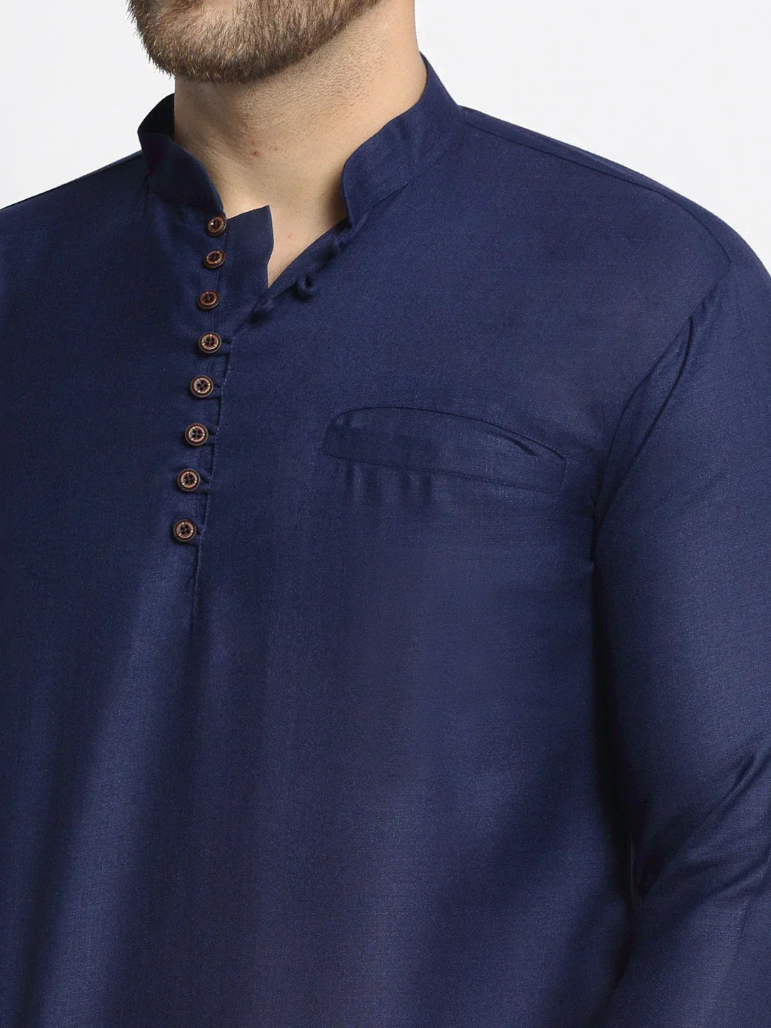 Jompers Men's Navy Blue Solid Cotton Short Kurta | Grocsy