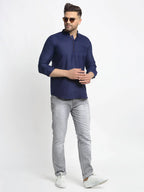 Jompers Men's Navy Blue Solid Cotton Short Kurta | Grocsy
