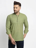 Jompers Men's Olive Green Solid Cotton Short Kurta | Grocsy