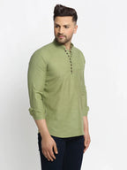 Jompers Men's Olive Green Solid Cotton Short Kurta | Grocsy