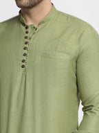 Jompers Men's Olive Green Solid Cotton Short Kurta | Grocsy