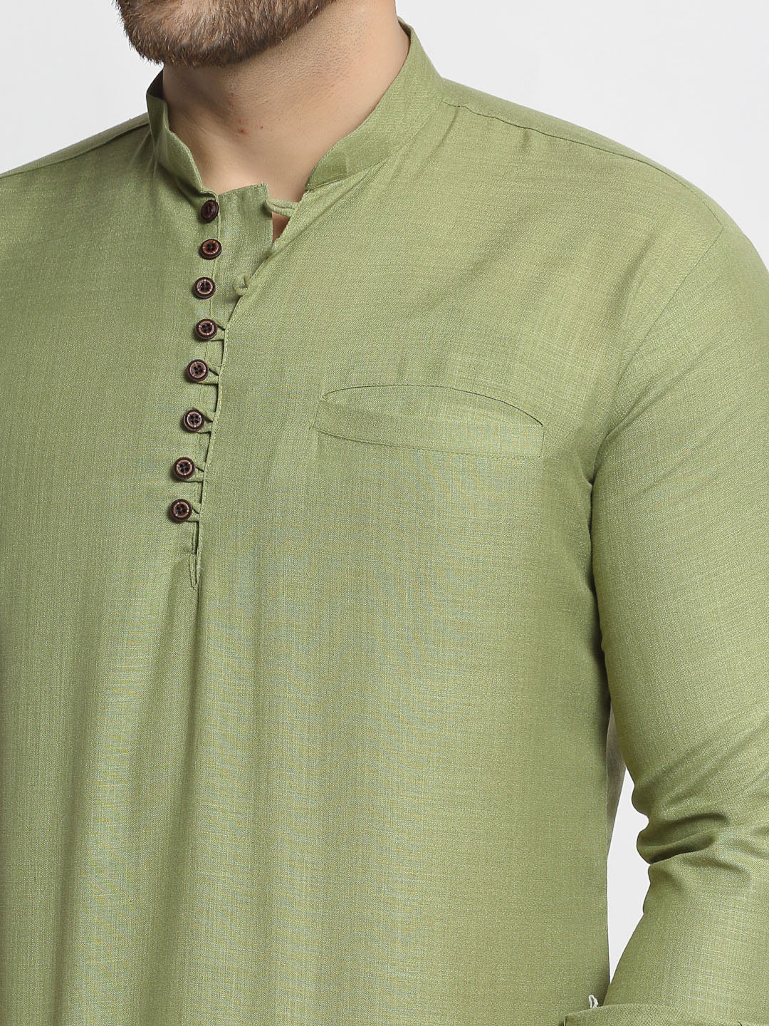 Jompers Men's Olive Green Solid Cotton Short Kurta | Grocsy