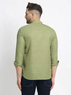Jompers Men's Olive Green Solid Cotton Short Kurta | Grocsy