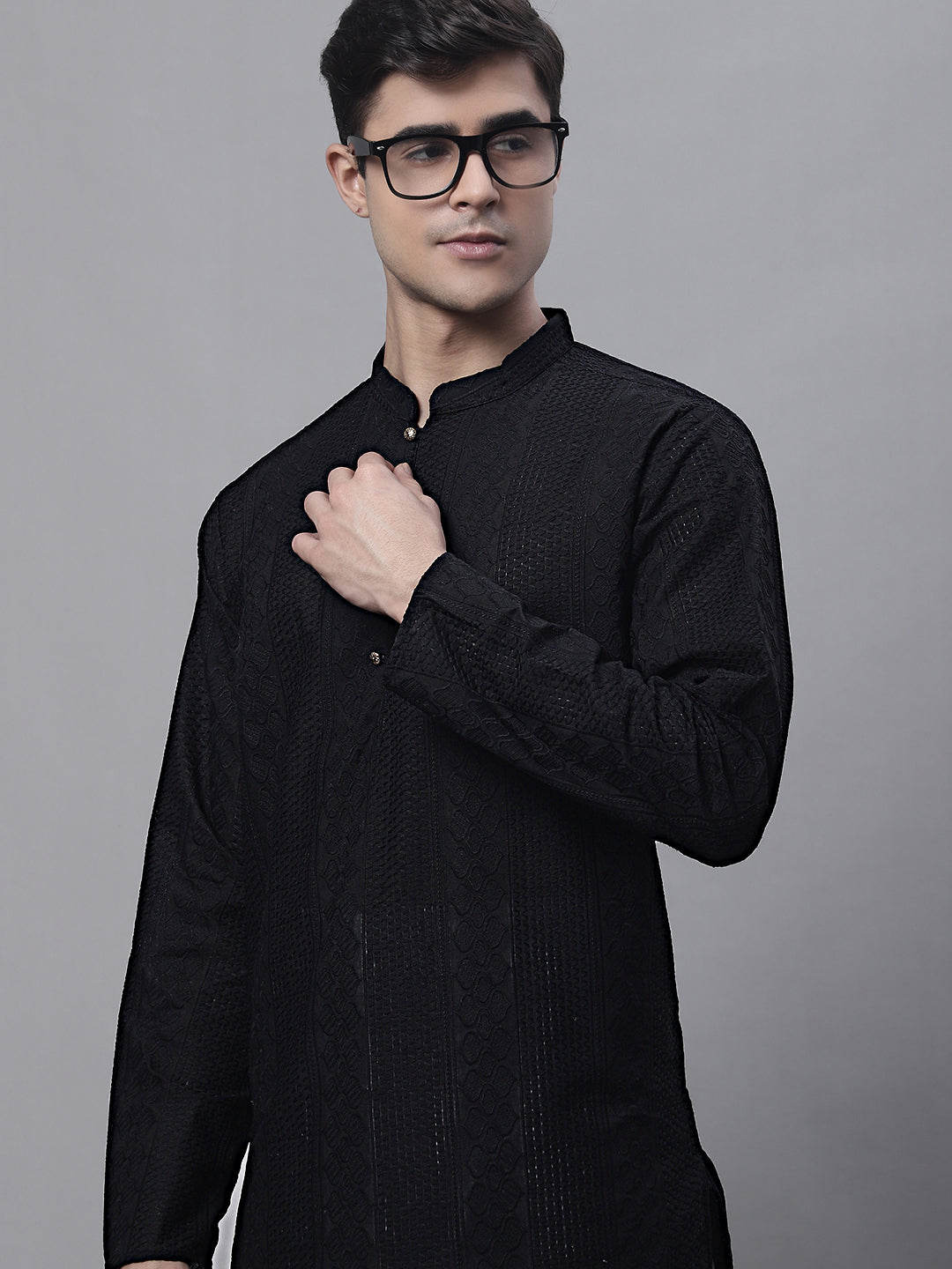 Jompers Men's Black Embroiderd Kurta | Grocsy
