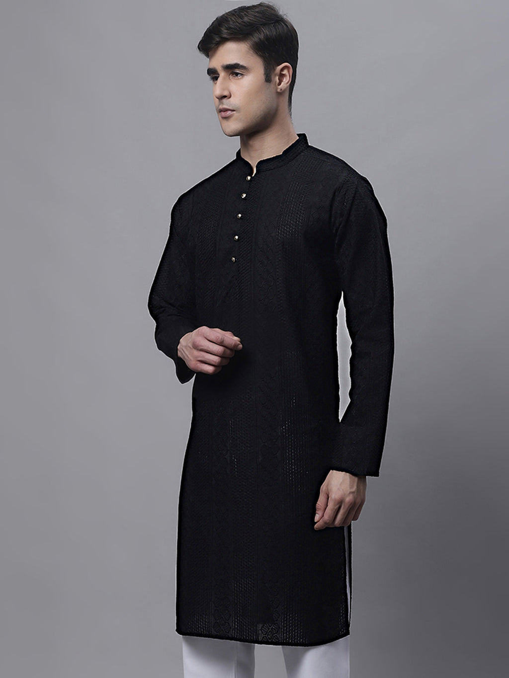 Jompers Men's Black Embroiderd Kurta | Grocsy
