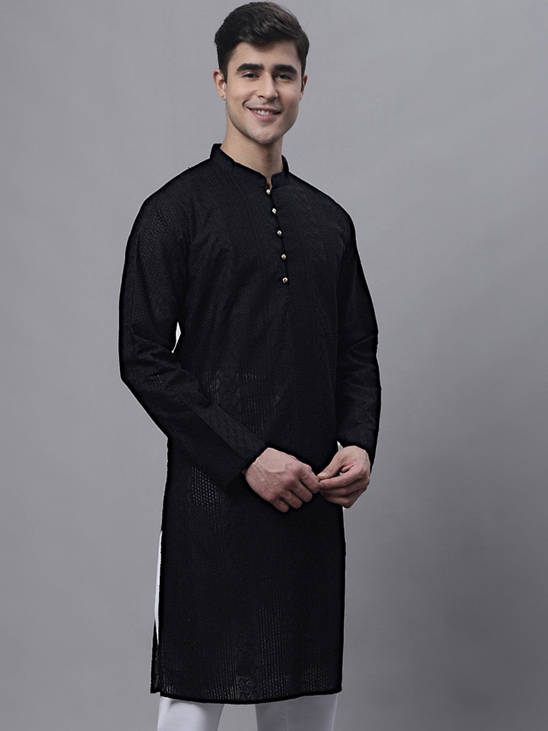 Jompers Men's Black Embroiderd Kurta | Grocsy