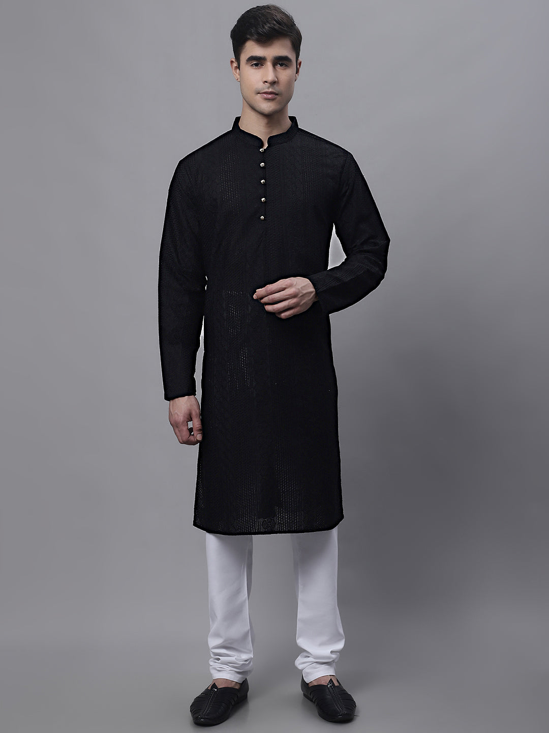 Jompers Men's Black Embroiderd Kurta | Grocsy