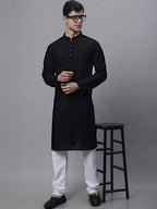 Jompers Men's Black Embroiderd Kurta | Grocsy