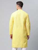 Jompers Men's Embroiderd Kurta - Lemon | Grocsy
