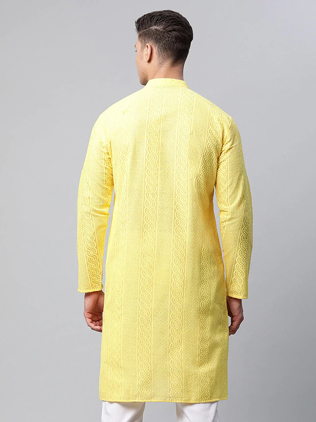 Jompers Men's Embroiderd Kurta - Lemon | Grocsy