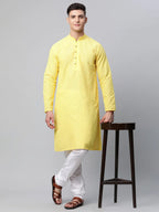 Jompers Men's Embroiderd Kurta - Lemon | Grocsy