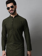 Jompers Men's Embroiderd Kurta - Olive | Grocsy