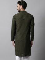 Jompers Men's Embroiderd Kurta - Olive | Grocsy