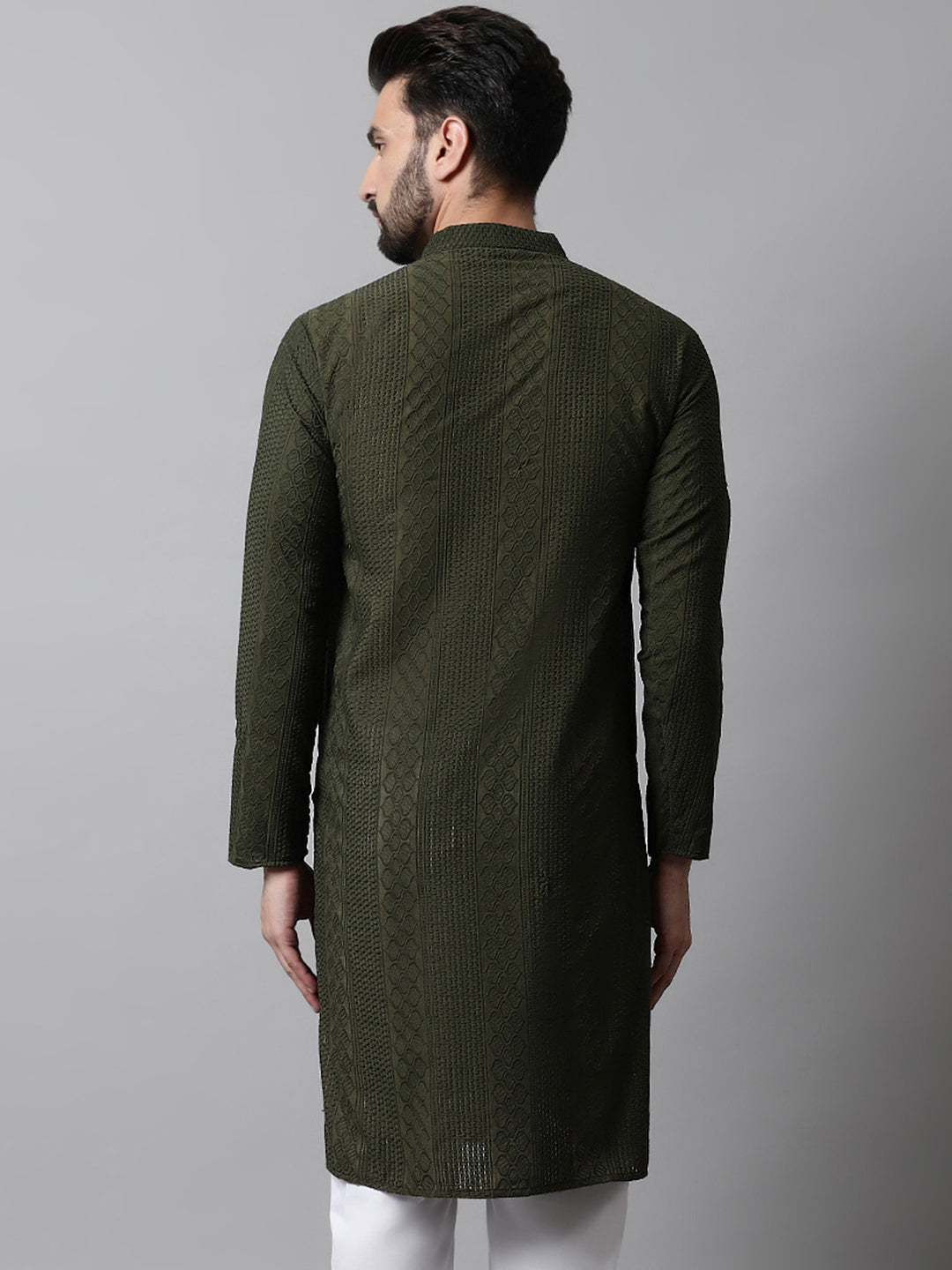 Jompers Men's Embroiderd Kurta - Olive | Grocsy