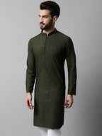 Jompers Men's Embroiderd Kurta - Olive | Grocsy
