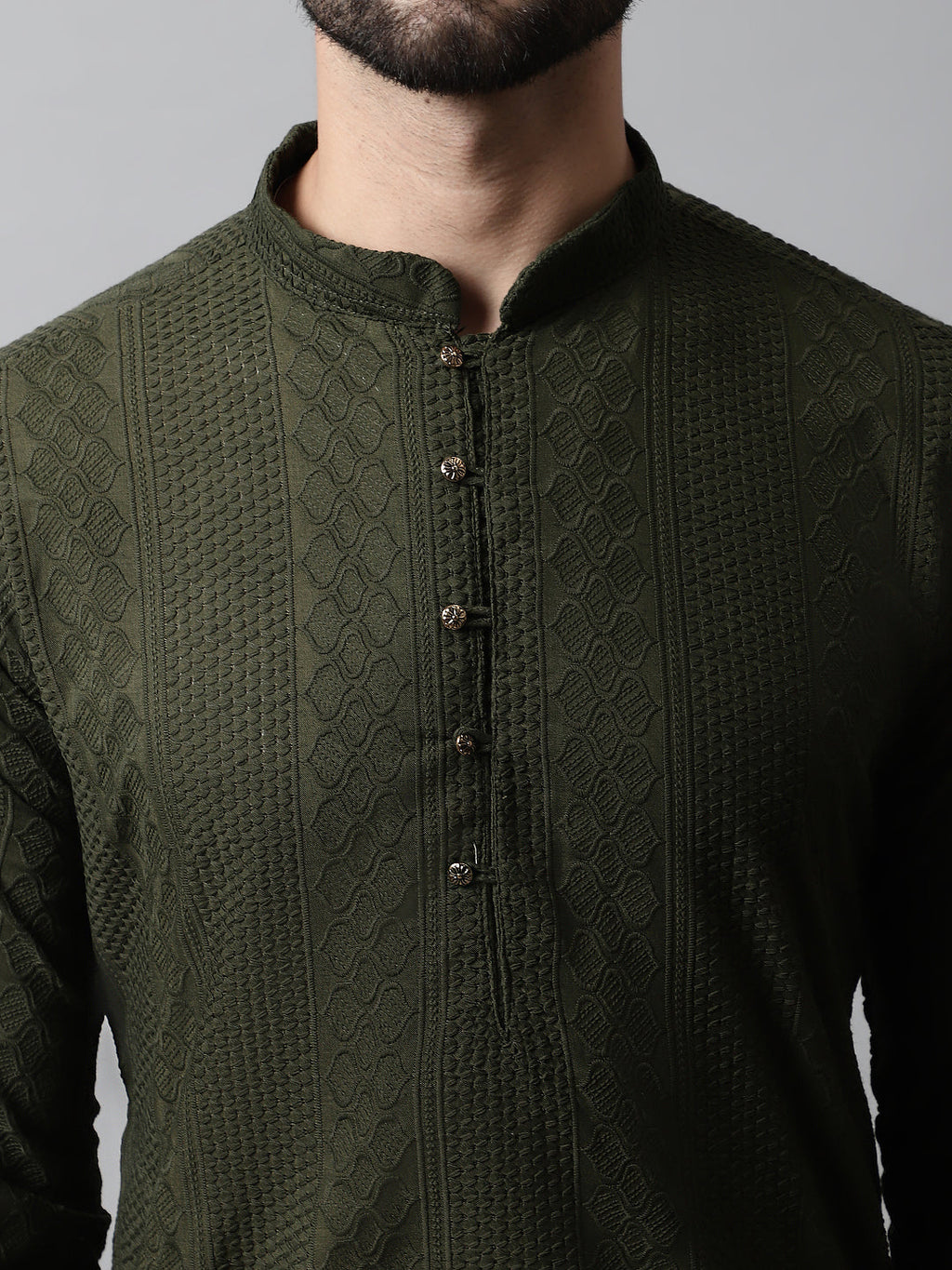 Jompers Men's Embroiderd Kurta - Olive | Grocsy