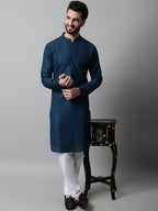 Jompers Men's Embroiderd Kurta - Teal | Grocsy