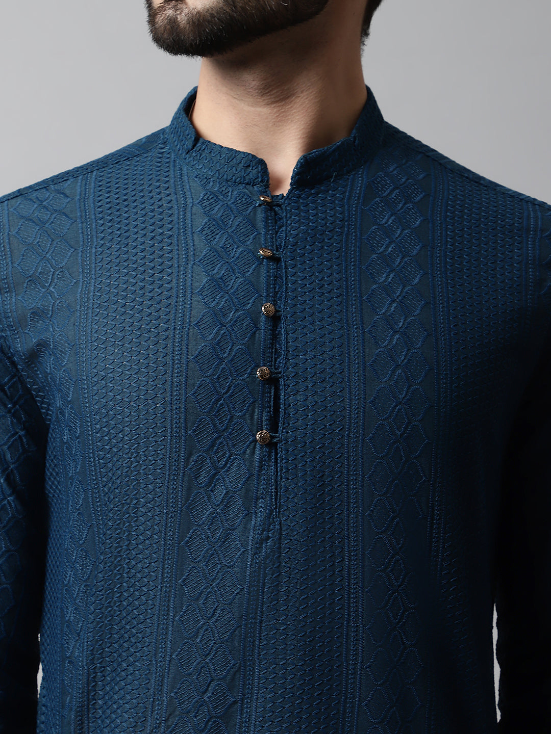 Jompers Men's Embroiderd Kurta - Teal | Grocsy