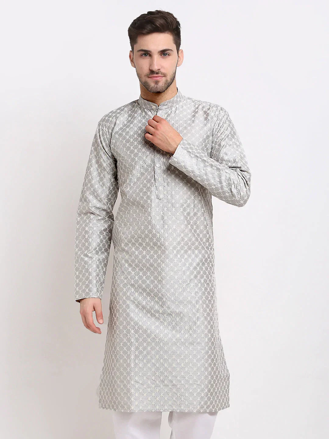 Jompers Men's Grey Chikankari Kurta Only | Grocsy