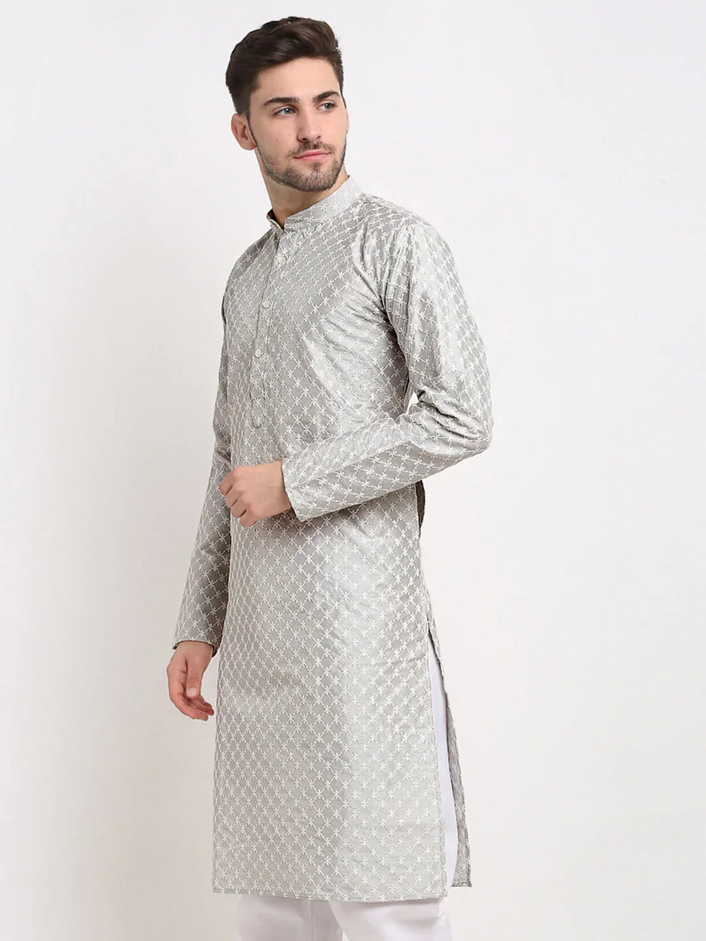 Jompers Men's Grey Chikankari Kurta Only | Grocsy