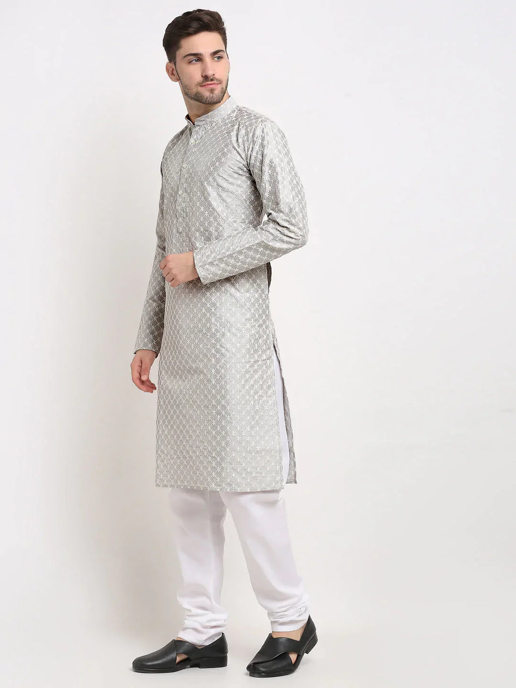 Jompers Men's Grey Chikankari Kurta Only | Grocsy