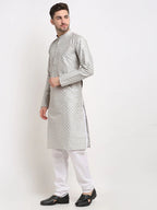 Jompers Men's Grey Chikankari Kurta Only | Grocsy