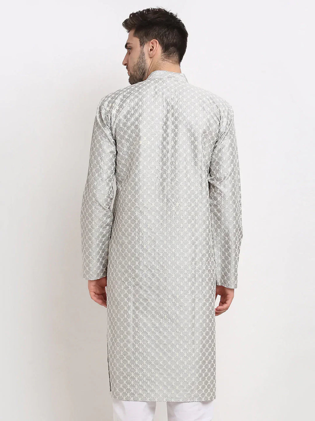 Jompers Men's Grey Chikankari Kurta Only | Grocsy