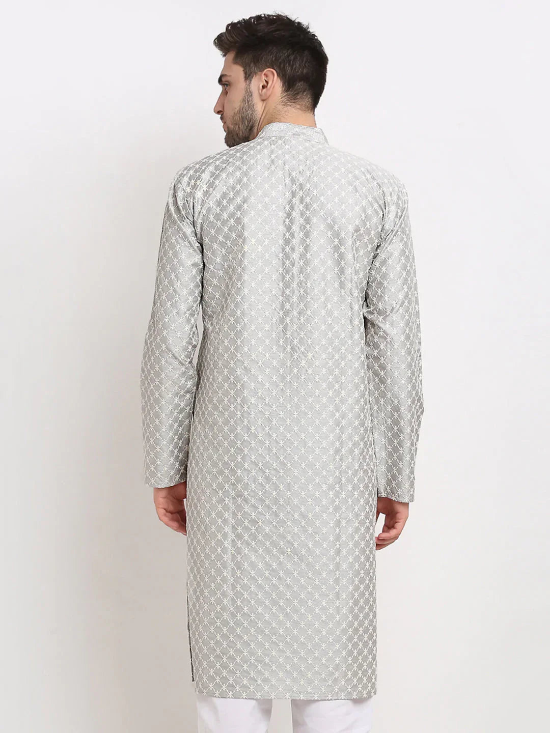 Jompers Men's Grey Chikankari Kurta Only | Grocsy