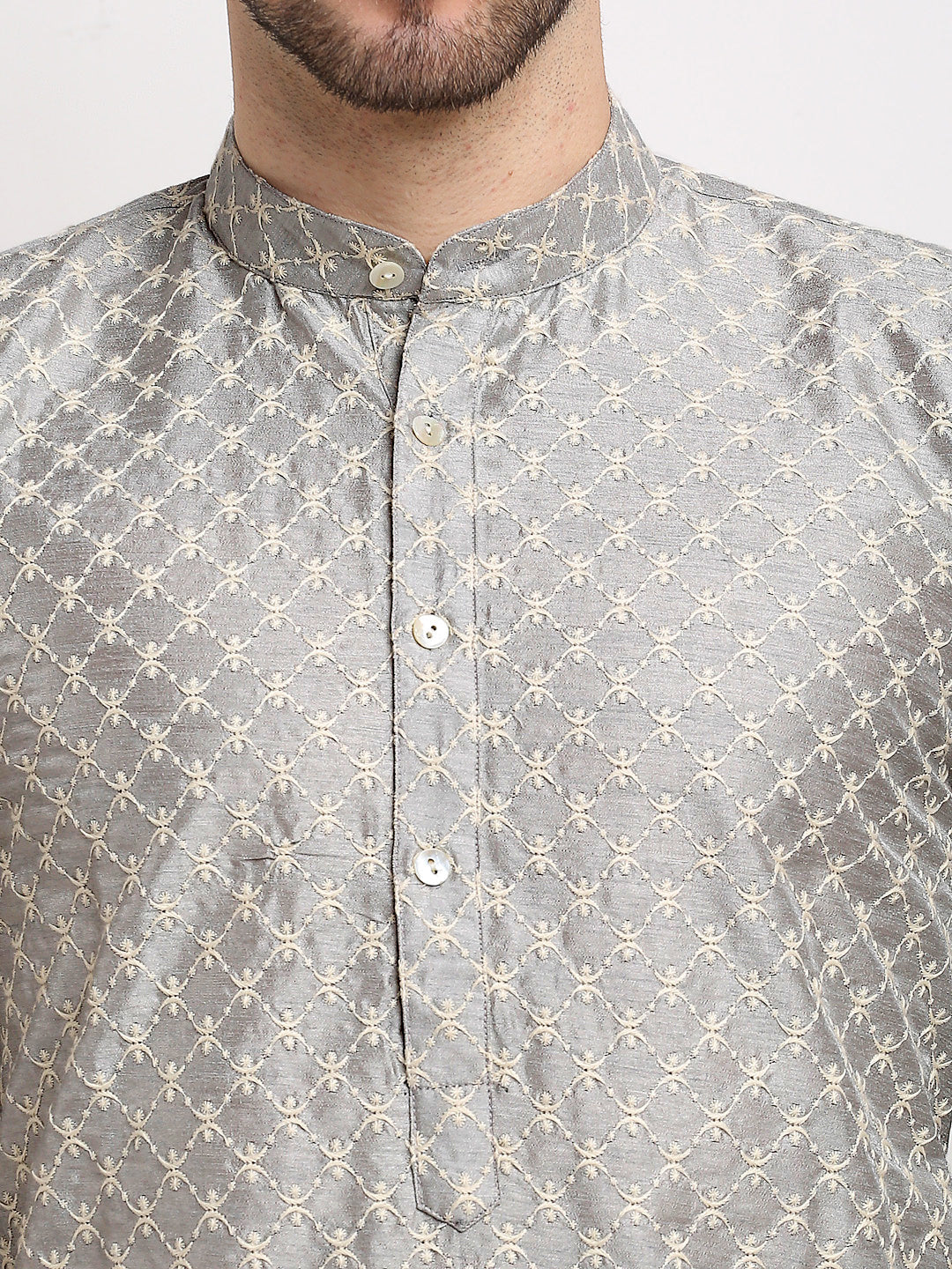 Jompers Men's Grey Chikankari Kurta Only | Grocsy