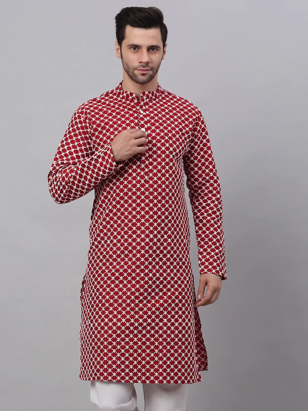 Jompers Men's Maroon Chikankari Kurta Only | Grocsy