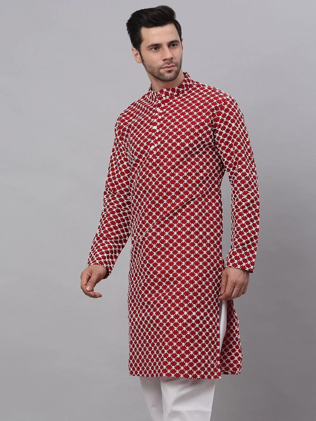 Jompers Men's Maroon Chikankari Kurta Only | Grocsy