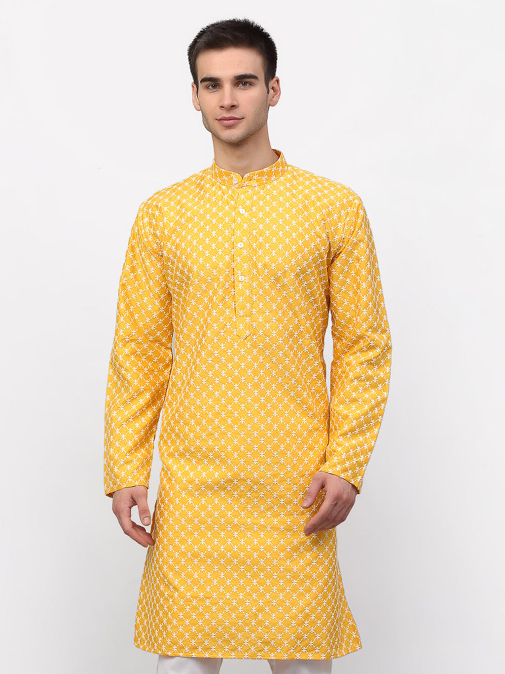 Jompers Men Mustard Chikankari Kurta Only | Grocsy